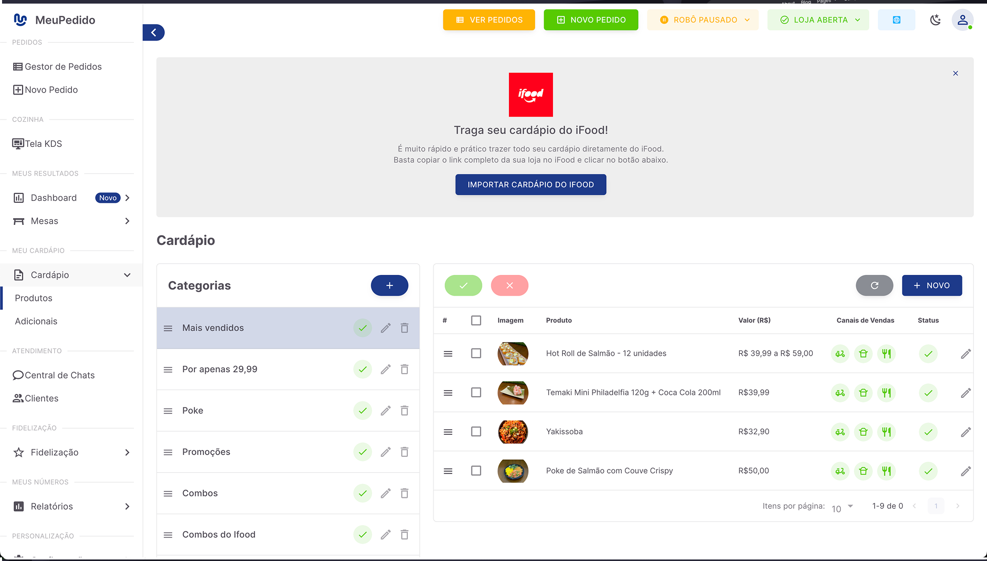 Gestão de Produtos e Integração com iFood